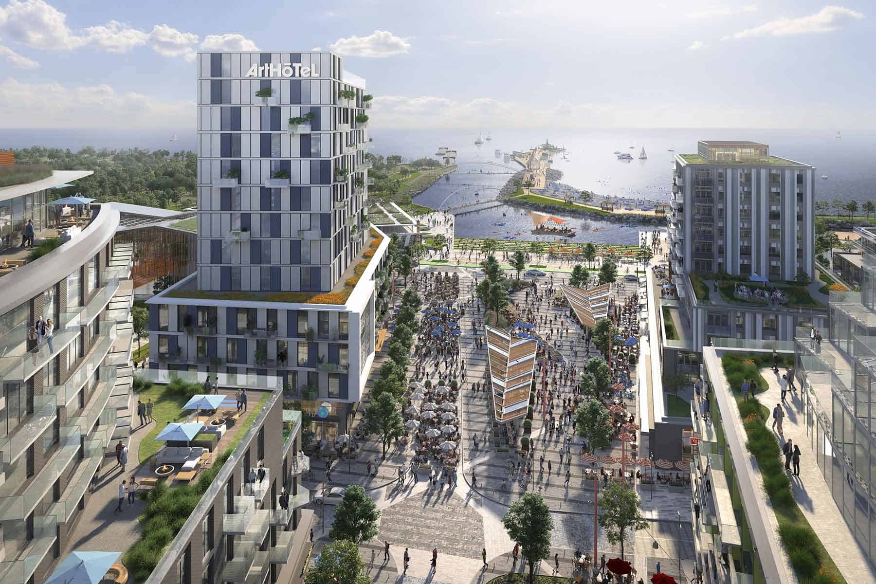Lakeview Village Mississauga aerial south view of master-planned community